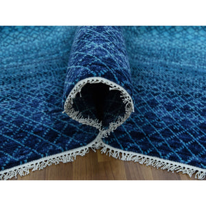 9'x11'7" Blue, Pure Wool Hand Knotted, Modern Chiaroscuro Collection Thick And Plush, Oriental Rug FWR475398