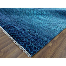 Load image into Gallery viewer, 9&#39;x11&#39;7&quot; Blue, Pure Wool Hand Knotted, Modern Chiaroscuro Collection Thick And Plush, Oriental Rug FWR475398