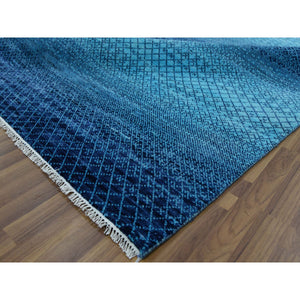 9'x11'7" Blue, Pure Wool Hand Knotted, Modern Chiaroscuro Collection Thick And Plush, Oriental Rug FWR475398