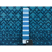 Load image into Gallery viewer, 9&#39;x11&#39;7&quot; Blue, Pure Wool Hand Knotted, Modern Chiaroscuro Collection Thick And Plush, Oriental Rug FWR475398