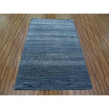 Load image into Gallery viewer, 4&#39;1&quot;x6&#39;1&quot; Teal Blue, Densely Woven Wool and Silk Hand Knotted, Modern Grass Design Gabbeh Oriental Rug FWR475452