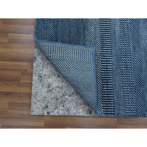 4'1"x6'1" Teal Blue, Densely Woven Wool and Silk Hand Knotted, Modern Grass Design Gabbeh Oriental Rug FWR475452
