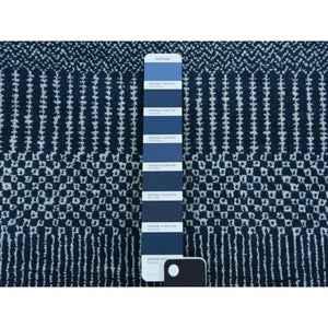 4'1"x6'1" Teal Blue, Densely Woven Wool and Silk Hand Knotted, Modern Grass Design Gabbeh Oriental Rug FWR475452