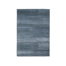 Load image into Gallery viewer, 3&#39;3&quot;x5&#39; Charcoal Gray, Wool and Silk Hand Knotted, Modern Grass Design Gabbeh Densely Woven, Oriental Rug FWR475518