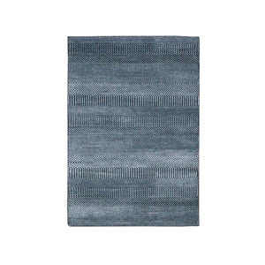 3'3"x5' Charcoal Gray, Wool and Silk Hand Knotted, Modern Grass Design Gabbeh Densely Woven, Oriental Rug FWR475518