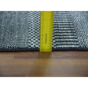 3'3"x5' Charcoal Gray, Wool and Silk Hand Knotted, Modern Grass Design Gabbeh Densely Woven, Oriental Rug FWR475518