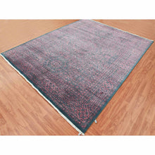 Load image into Gallery viewer, 8&#39;x9&#39;9&quot; Dark Green With Pop Of Red, Obscured, Tone On Tone Mamluk Design, Wool And Silk Hand Knotted, Oriental Rug FWR475638