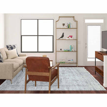 Load image into Gallery viewer, 8&#39;x9&#39;10&quot; Silver Gray, Wool And Silk Hand Knotted, Broken Erased Persian Tabriz Design, Oriental Rug FWR475644