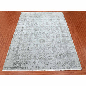8'x9'10" Silver Gray, Wool And Silk Hand Knotted, Broken Erased Persian Tabriz Design, Oriental Rug FWR475644