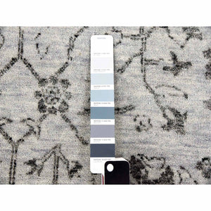 8'x9'10" Silver Gray, Wool And Silk Hand Knotted, Broken Erased Persian Tabriz Design, Oriental Rug FWR475644