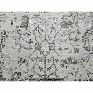 8'x9'10" Silver Gray, Wool And Silk Hand Knotted, Broken Erased Persian Tabriz Design, Oriental Rug FWR475644