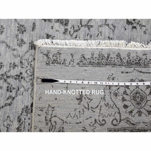 8'x9'10" Silver Gray, Wool And Silk Hand Knotted, Broken Erased Persian Tabriz Design, Oriental Rug FWR475644