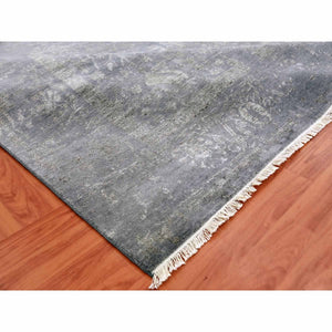 8'10"x11'8" Davy's Gray, Hand Knotted Broken Erased Persian Tabriz Design, Wool And Silk, Oriental Rug FWR475662