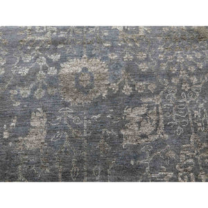 8'10"x11'8" Davy's Gray, Hand Knotted Broken Erased Persian Tabriz Design, Wool And Silk, Oriental Rug FWR475662