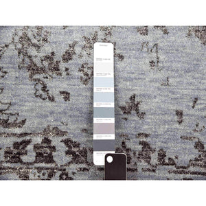8'10"x11'9" Silver Gray, Wool And Silk Hand Knotted, Broken Erased Persian Tabriz Design, Oriental Rug FWR475668