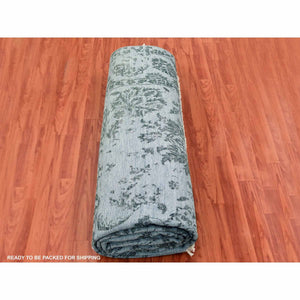 8'10"x11'9" Silver Gray, Wool And Silk Hand Knotted, Broken Erased Persian Tabriz Design, Oriental Rug FWR475668