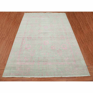 9'x11'10" Sage Gray With Touches Of Pink, Broken Erased Persian Design Wool And Silk Hand Knotted, Oriental Rug FWR475704