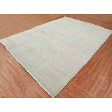 Load image into Gallery viewer, 9&#39;x11&#39;10&quot; Sage Gray With Touches Of Pink, Broken Erased Persian Design Wool And Silk Hand Knotted, Oriental Rug FWR475704
