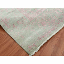 Load image into Gallery viewer, 9&#39;x11&#39;10&quot; Sage Gray With Touches Of Pink, Broken Erased Persian Design Wool And Silk Hand Knotted, Oriental Rug FWR475704
