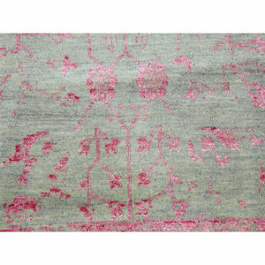 9'x11'10" Sage Gray With Touches Of Pink, Broken Erased Persian Design Wool And Silk Hand Knotted, Oriental Rug FWR475704
