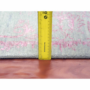 9'x11'10" Sage Gray With Touches Of Pink, Broken Erased Persian Design Wool And Silk Hand Knotted, Oriental Rug FWR475704