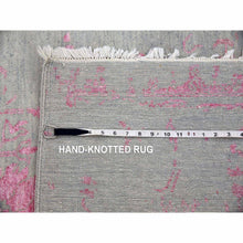 Load image into Gallery viewer, 9&#39;x11&#39;10&quot; Sage Gray With Touches Of Pink, Broken Erased Persian Design Wool And Silk Hand Knotted, Oriental Rug FWR475704