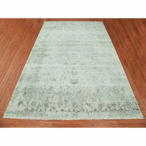 9'10"x14'3" Gainsboro Gray, Wool And Silk Hand Knotted, Broken Persian Erased Heriz Design, Oriental Rug FWR475728