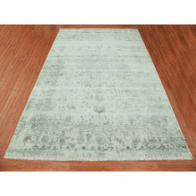 Load image into Gallery viewer, 9&#39;10&quot;x14&#39;3&quot; Gainsboro Gray, Wool And Silk Hand Knotted, Broken Persian Erased Heriz Design, Oriental Rug FWR475728