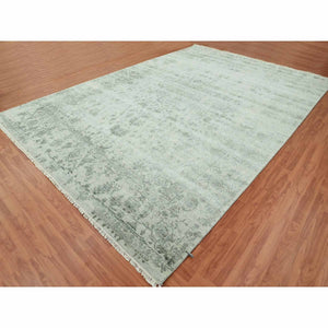 9'10"x14'3" Gainsboro Gray, Wool And Silk Hand Knotted, Broken Persian Erased Heriz Design, Oriental Rug FWR475728
