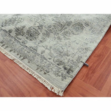 Load image into Gallery viewer, 9&#39;10&quot;x14&#39;3&quot; Gainsboro Gray, Wool And Silk Hand Knotted, Broken Persian Erased Heriz Design, Oriental Rug FWR475728