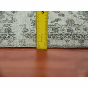 9'10"x14'3" Gainsboro Gray, Wool And Silk Hand Knotted, Broken Persian Erased Heriz Design, Oriental Rug FWR475728
