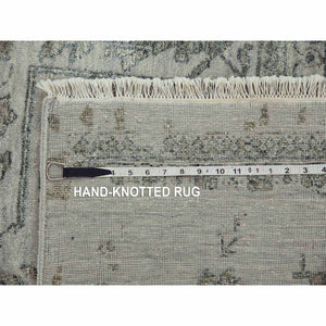 9'10"x14'3" Gainsboro Gray, Wool And Silk Hand Knotted, Broken Persian Erased Heriz Design, Oriental Rug FWR475728