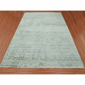 9'9"x13'7" Sage Gray, Hand Knotted Broken Persian Erased Vase Design, Tone On Tone Wool And Silk, Oriental Rug FWR475734