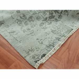 9'9"x13'7" Sage Gray, Hand Knotted Broken Persian Erased Vase Design, Tone On Tone Wool And Silk, Oriental Rug FWR475734