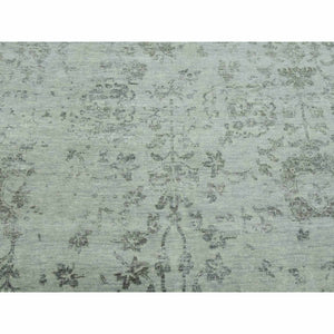9'9"x13'7" Sage Gray, Hand Knotted Broken Persian Erased Vase Design, Tone On Tone Wool And Silk, Oriental Rug FWR475734