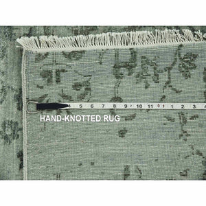 9'9"x13'7" Sage Gray, Hand Knotted Broken Persian Erased Vase Design, Tone On Tone Wool And Silk, Oriental Rug FWR475734
