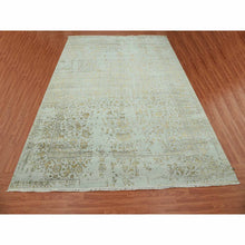 Load image into Gallery viewer, 10&#39;x14&#39; Gray With Touches Of Gold, Hand Knotted Broken Persian Erased Heriz Design, Wool And Silk, Oriental Rug FWR475740