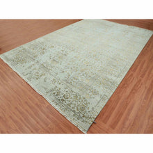 Load image into Gallery viewer, 10&#39;x14&#39; Gray With Touches Of Gold, Hand Knotted Broken Persian Erased Heriz Design, Wool And Silk, Oriental Rug FWR475740