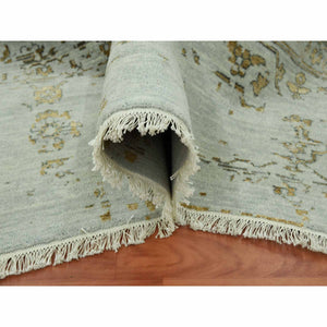 10'x14' Gray With Touches Of Gold, Hand Knotted Broken Persian Erased Heriz Design, Wool And Silk, Oriental Rug FWR475740