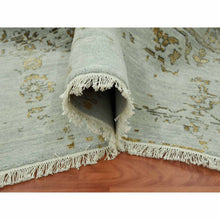 Load image into Gallery viewer, 10&#39;x14&#39; Gray With Touches Of Gold, Hand Knotted Broken Persian Erased Heriz Design, Wool And Silk, Oriental Rug FWR475740