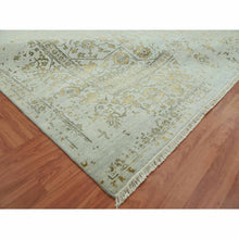Load image into Gallery viewer, 10&#39;x14&#39; Gray With Touches Of Gold, Hand Knotted Broken Persian Erased Heriz Design, Wool And Silk, Oriental Rug FWR475740