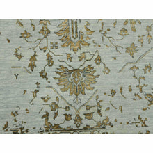 Load image into Gallery viewer, 10&#39;x14&#39; Gray With Touches Of Gold, Hand Knotted Broken Persian Erased Heriz Design, Wool And Silk, Oriental Rug FWR475740