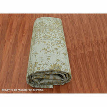 Load image into Gallery viewer, 10&#39;x14&#39; Gray With Touches Of Gold, Hand Knotted Broken Persian Erased Heriz Design, Wool And Silk, Oriental Rug FWR475740