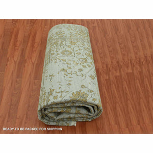 10'x14' Gray With Touches Of Gold, Hand Knotted Broken Persian Erased Heriz Design, Wool And Silk, Oriental Rug FWR475740