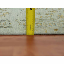 Load image into Gallery viewer, 10&#39;x14&#39; Gray With Touches Of Gold, Hand Knotted Broken Persian Erased Heriz Design, Wool And Silk, Oriental Rug FWR475740