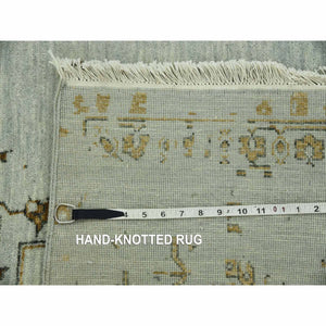 10'x14' Gray With Touches Of Gold, Hand Knotted Broken Persian Erased Heriz Design, Wool And Silk, Oriental Rug FWR475740