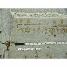 Load image into Gallery viewer, 10&#39;x14&#39; Gray With Touches Of Gold, Hand Knotted Broken Persian Erased Heriz Design, Wool And Silk, Oriental Rug FWR475740