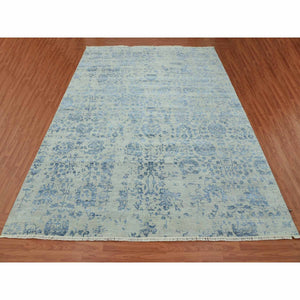 10'x13'8" Silver With Blue, Broken Persian Erased Vase Design, Wool And Silk Hand Knotted, Oriental Rug FWR475746