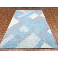 Load image into Gallery viewer, 9&#39;x12&#39;1&quot; Little Boy Blue, Geometric Art Deco Collection Soft Pile, Organic Wool Hand Knotted, Oriental Rug FWR475752