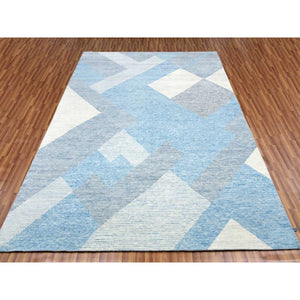 9'x12'1" Little Boy Blue, Geometric Art Deco Collection Soft Pile, Organic Wool Hand Knotted, Oriental Rug FWR475752